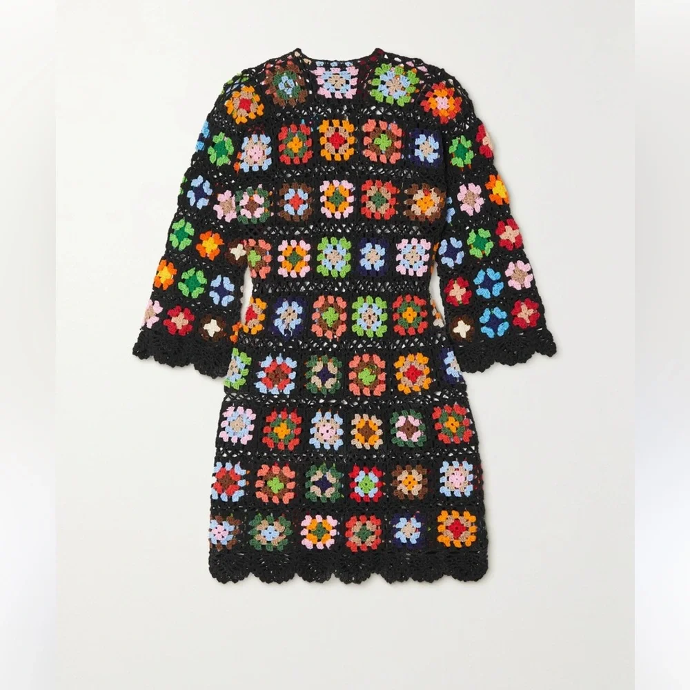 Alix Pinho***Black Crochet Flower Mini Dress***Small $858 - Picture 6 of 15